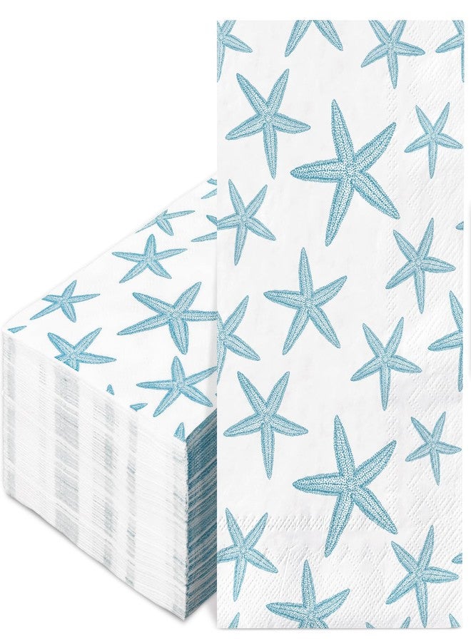 JarThenaAMCS مناديل جارثينا إيه إم سي إس، 100 قطعة، زرقاء اللون، بتصميم نجم البحر، للاستخدام مرة واحدة، مصنوعة من ورق مقوى بنقشة بحرية، مثالية لتزيين طاولات الحفلات. - Image 1